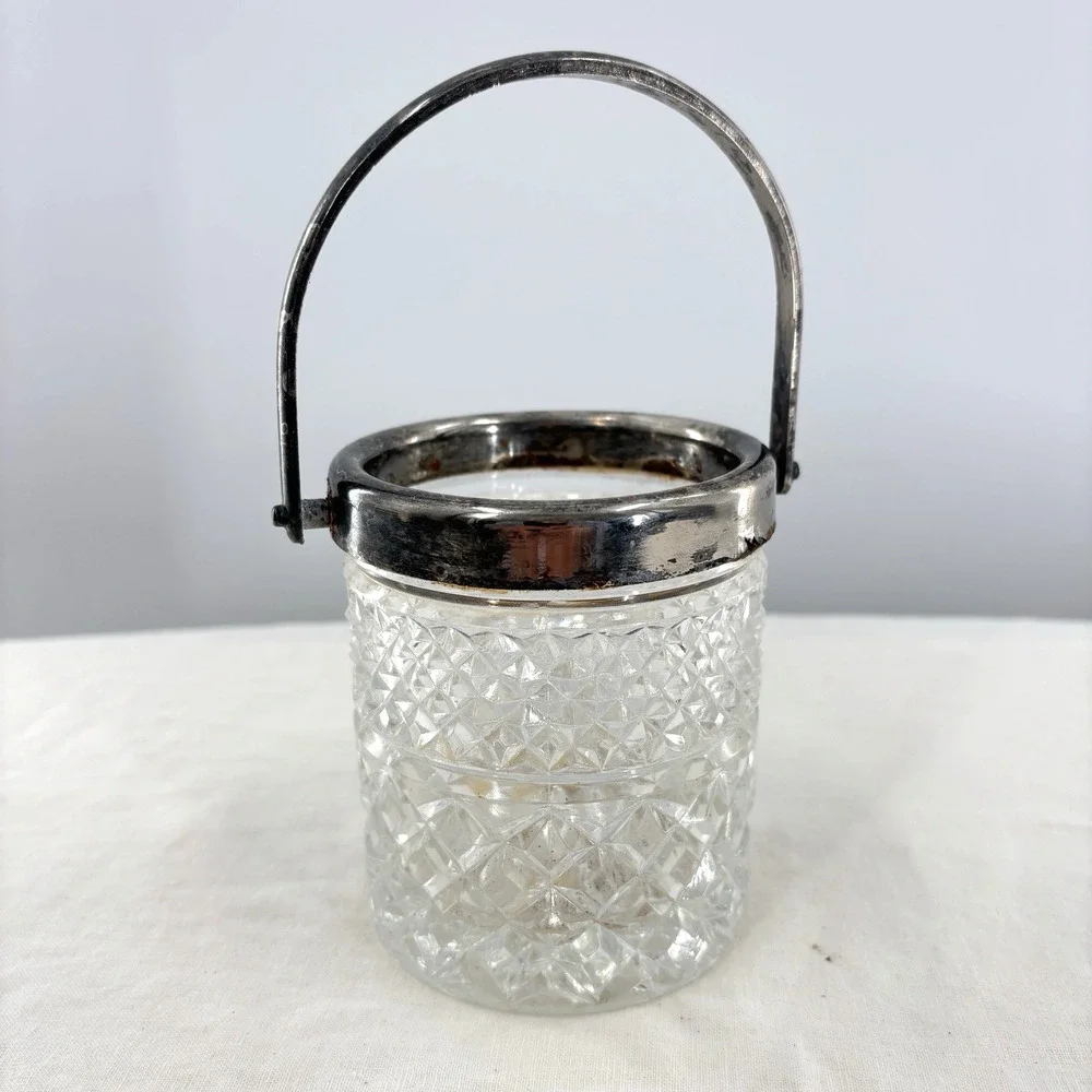 Vtg FB Rogers Silver Co Italy Cut Glass Mini Ice Bucket Barware 4
